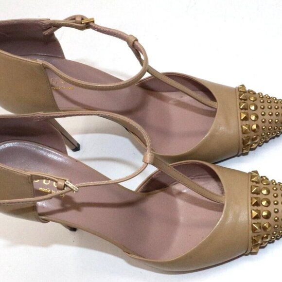 Gucci Leather Coline Studded T Strap Pumps IT 37 US 7 - Beige - Picture 6 of 15